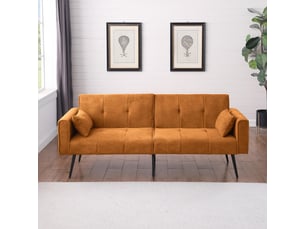 Canapé modulable tissu orange 175x71x71 cm - canapé lit pliable design moderne avec pieds métal pour salon et chambre
