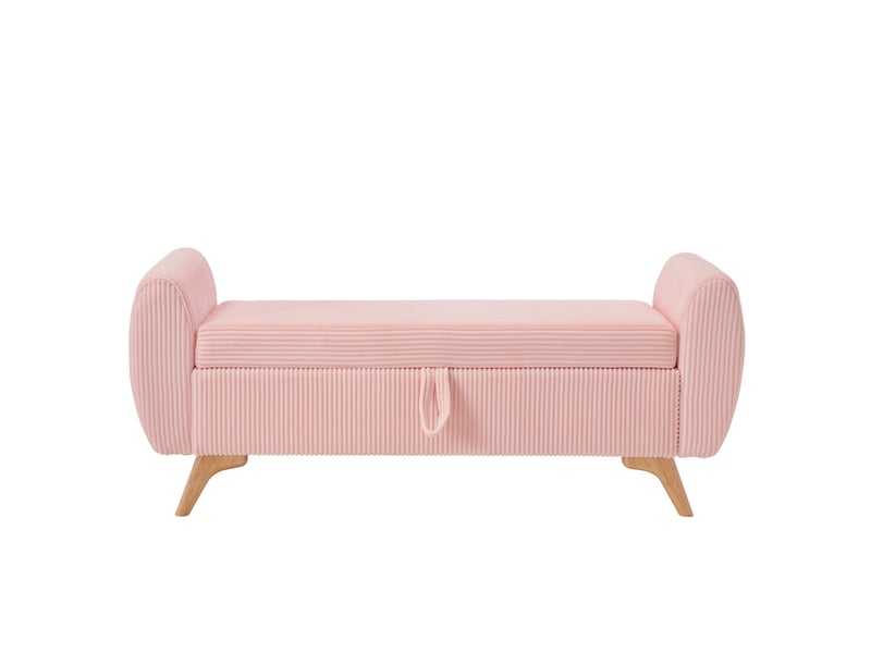  Banquette pliable en velours côtelé beige avec rangement, pieds en bois, 145 cm, chambre et entrée  - Conforama A