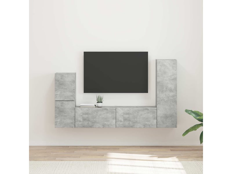  Ensemble meuble tv - banc tv - meuble de rangement 4 pcs gris béton bois d'ingénierie  - Conforama B