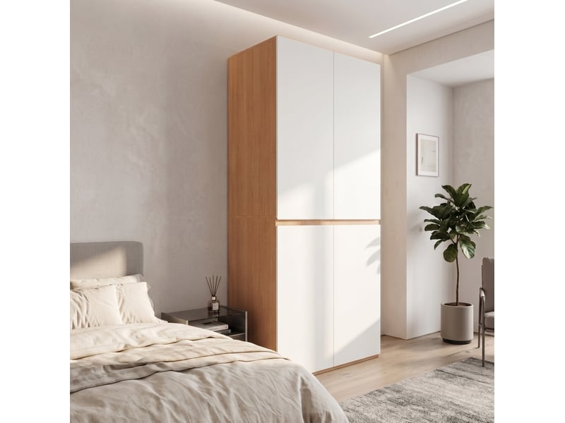  Armoire 4 portes 90 x 50 x 200 cm avec penderie, tiroir à bijoux, blanc  - Conforama B