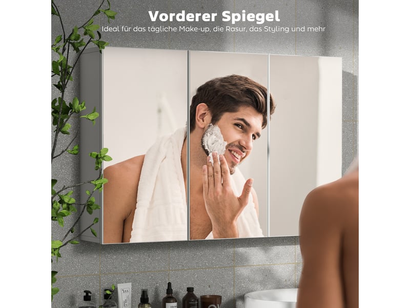  Armoire de toilette avec 3 portes miroir en panneau de particules blanc 90x15,5x60 cm  - Conforama D