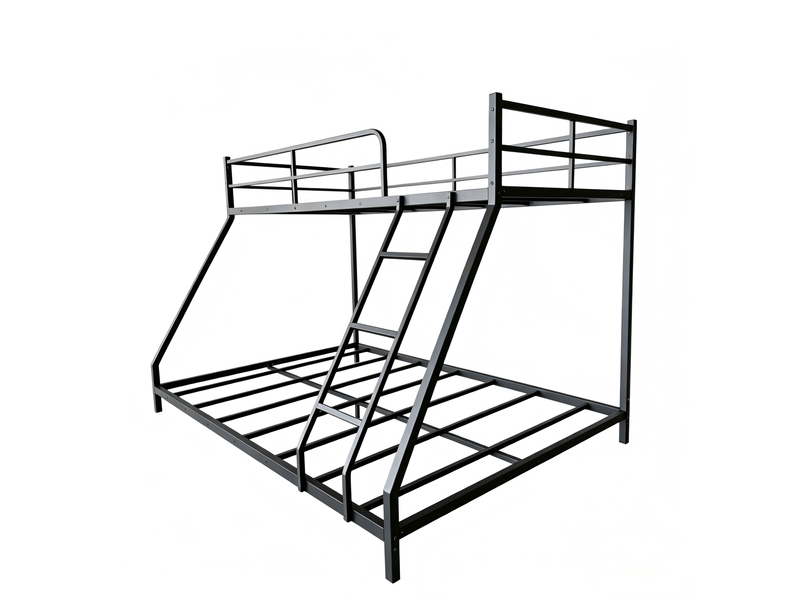  Lit superposé 200x140x137 cm avec échelle et garde-corps métal noir sans matelas  - Conforama E