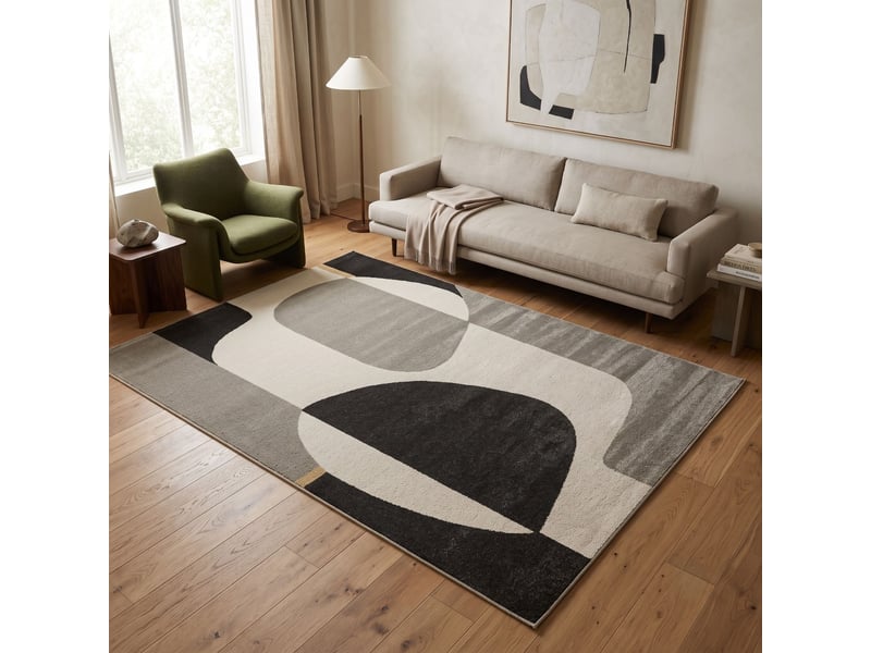  Tapis moderne à motif abstrait gris noir et écru 160x230  - Conforama A