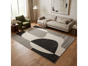 Tapis moderne à motif abstrait gris noir et écru 160x230
