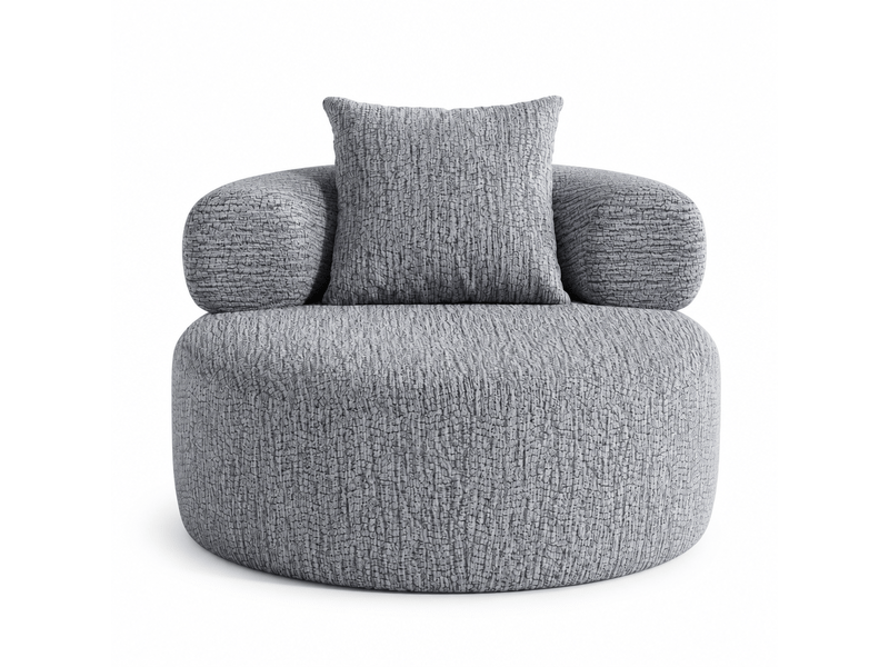  Fauteuil rond 1 place fixe en chenille grise 100 x 100 x 65 cm avec coussin, mousse haute densité, salon chambre bureau 100X100X65cm - Conforama A