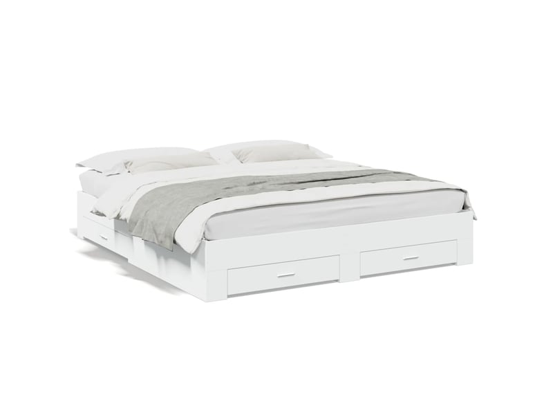 Lit double- lit adulte - cadre de lit avec tiroirs sans matelas blanc 200x200 cm - Conforama A