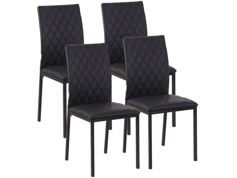  Elvmi chaises de salle à manger rembourrées lot de 4 noir dossier haut matelassé losanges revêtement en polyuréthane assise confortable structure en acier pour cuisine salon et salle à manger 41 x 50 x 91 cm  - Conforama A