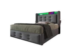 Lit coffre 90 x 200 cm avec matelas, led, prises et usb-c - gris