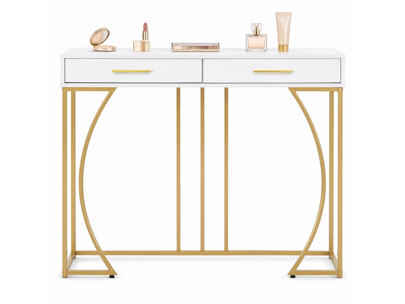  Console 110x32x85 cm 2 tiroirs mdf métal blanc et doré  - Conforama B