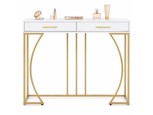 Console 110x32x85 cm 2 tiroirs mdf métal blanc et doré