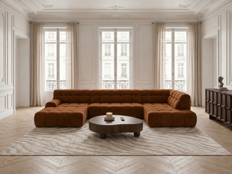 Bobochic canapé panoramique avance-recule électrique andre tissu texturé orange angle droit ANDRE - Conforama B