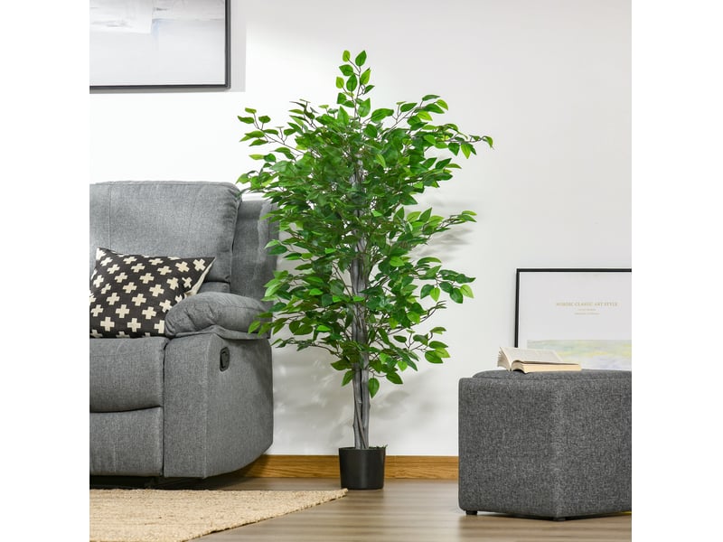  Ficus artificiel 135 cm – vert – feuillage modulable en plastique, pot noir lesté pour intérieur et extérieur  - Conforama B