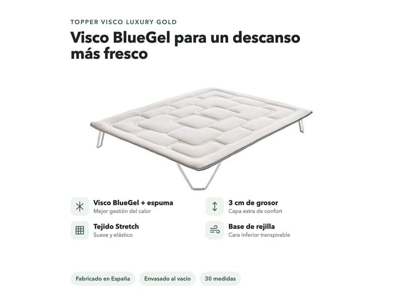 Surmatelas visco luxury gold - visco bluegel 3 cm, tissu stretch et base respirante 8435720055061 - Conforama E