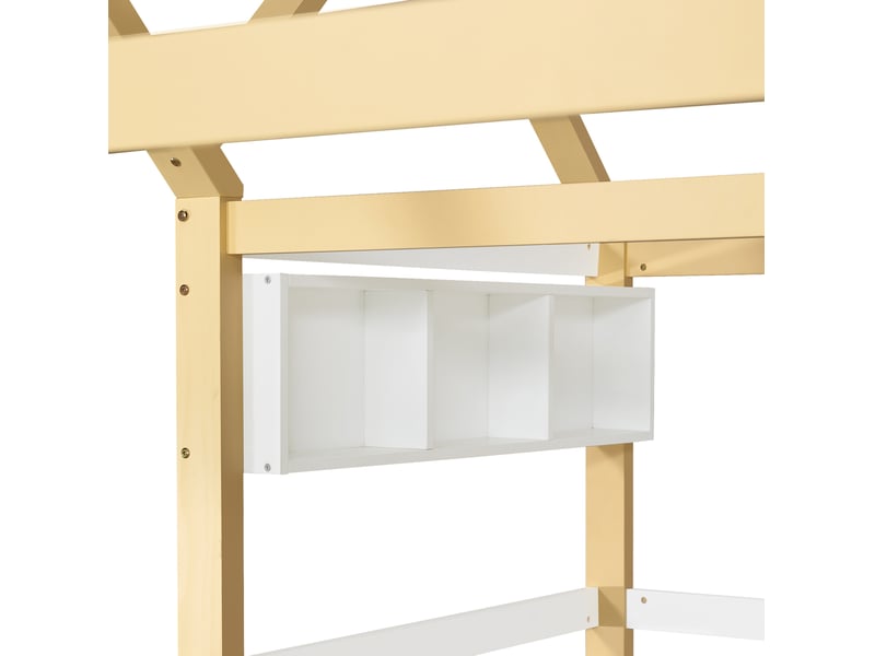  Lit mezzanine enfant 90x200 cm avec toboggan blanc et bois clair, espace de jeu modulable, sans matelas  - Conforama D
