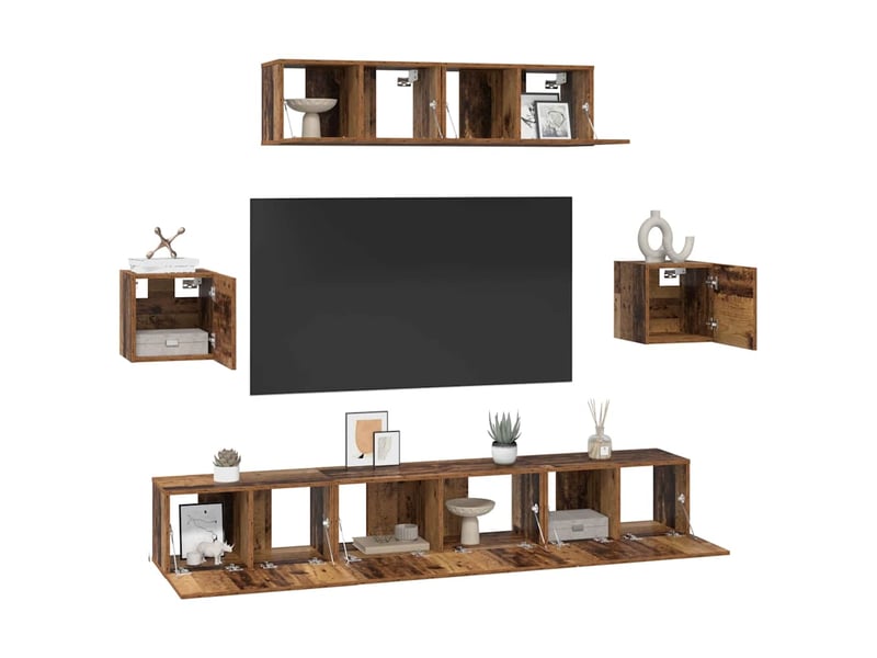  Ensemble meuble tv - banc tv - meuble de rangement 7 pcs bois ancien bois d'ingénierie  - Conforama C