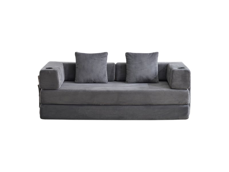 Canapé de sol corda, gris foncé, convertible en lit, porte-gobelet, poche latérale, tissu velours côtelé - Conforama A