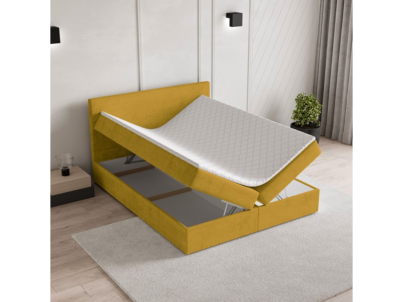 Boxspring nira 200x200 cm, lit complet avec matelas, jaune - Conforama C