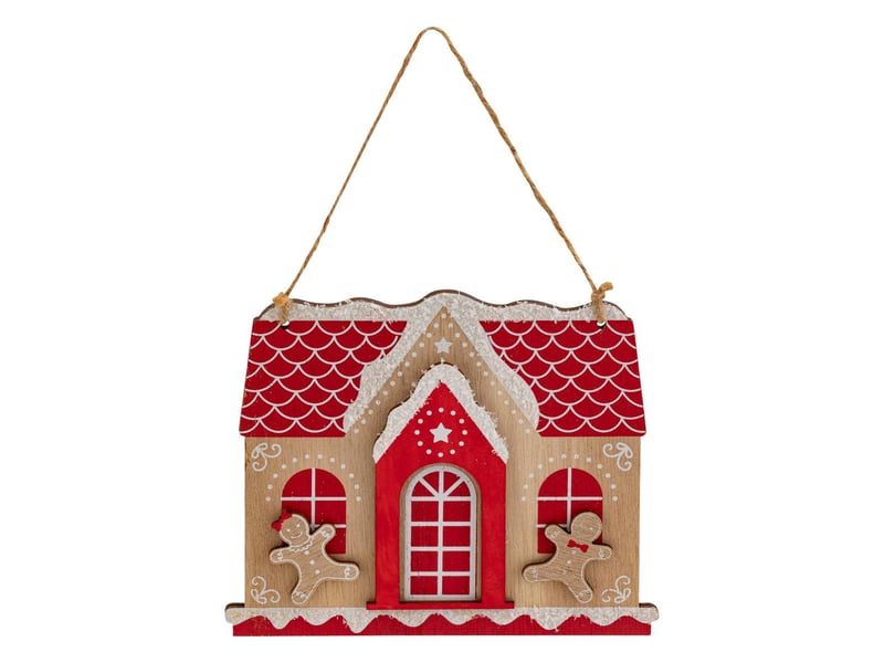  Sujet maison pain d'épice bois h.15cm rouge  - Conforama A