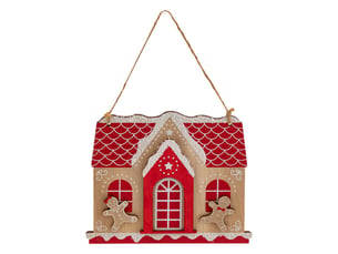Sujet maison pain d'épice bois h.15cm rouge