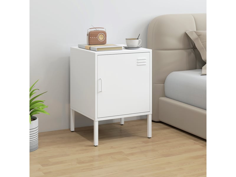  Table de chevet en acier, table d'appoint multifonctionnelle, étagère réglable, pour chambre ou salon, blanche  - Conforama D