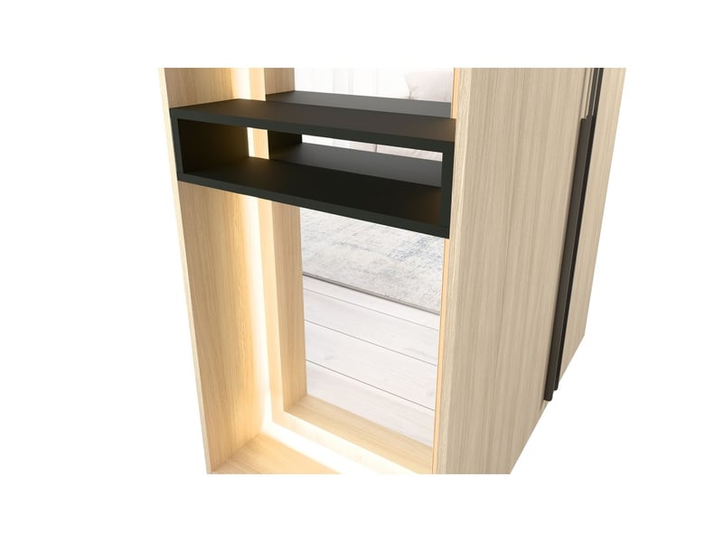 Armoire design soria 204 cm chêne et noir avec miroir led, niche et étagères – 2 portes battantes  - Conforama E
