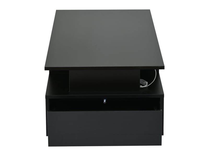  Table basse noire avec éclairage led, 2 tiroirs et étagères en verre, 100 x 50 x 36 cm  - Conforama C