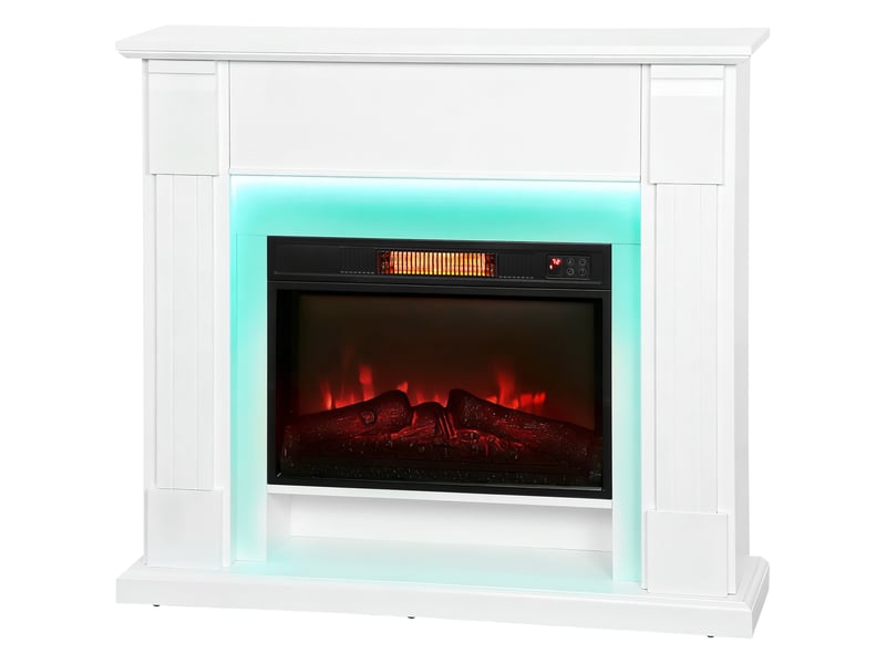 Cheminée électrique encastrable avec effet flamme 3d, bande lumineuse led rgb, 1800 w, minuterie, thermostat, blanche  - Conforama B