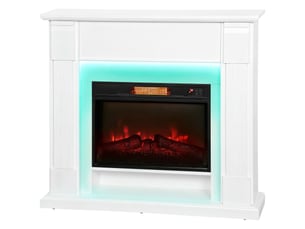 Cheminée électrique encastrable avec effet flamme 3d, bande lumineuse led rgb, 1800 w, minuterie, thermostat, blanche