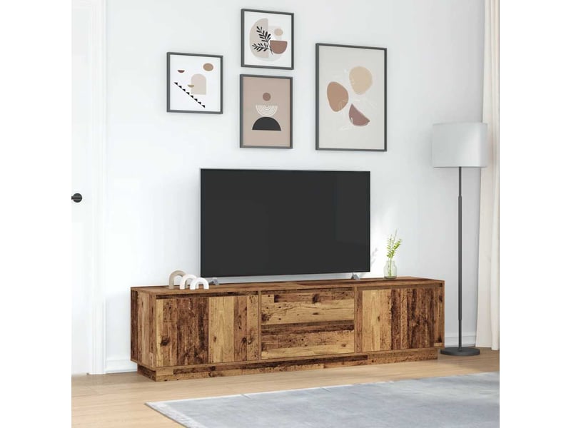  Meuble tv - banc tv - meuble de rangement avec éclairage led vieux bois 193,5x41x50 cm  - Conforama D