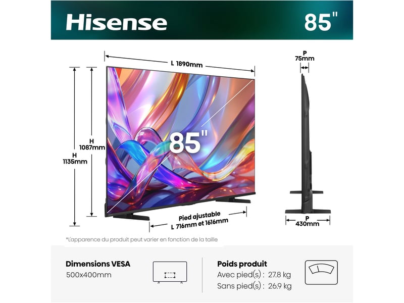  TV 215 cm UHD 4K Qled  - Conforama H