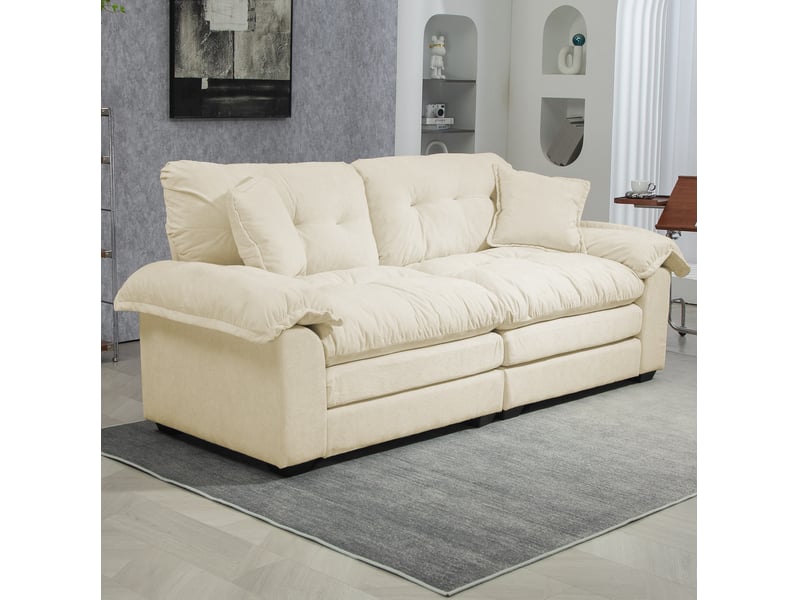  Canapé droit modenvie 2 places en chenille beige 214 x 89 x 93 cm  - Conforama E