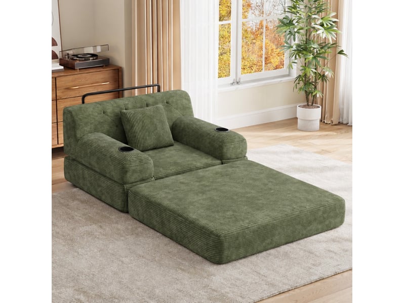  Canapé convertible 1 place 107x80x81 cm – vert – dossier haut, 4 poches et 2 porte-gobelets  - Conforama B
