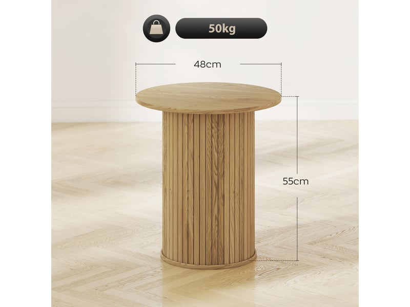  Table d'appoint ronde  48 cm, table basse avec pieds cannelés pour salon, chêne, chambre ou petit espace  - Conforama C