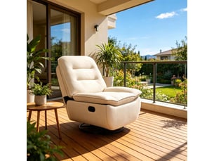 Fauteuil relax inclinable et pivotant 360° - 95 x 49,5 x 106 cm - avec repose-pieds intégré - tissu effet lin - beige