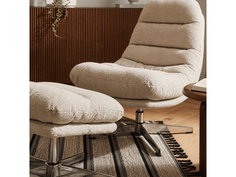 Fauteuil rotatif themis 1 place + repose-pieds tissu blanc  - Conforama D