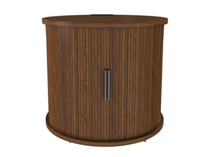 Table de chevet cylindrique mid-century avec station de charge, noyer, rangement mobile 60cm