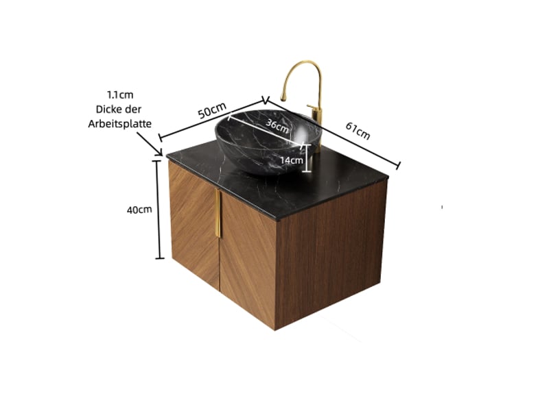  Meuble salle de bain suspendu 61cm, vasque à poser noire en céramique, plan de toilette en pierre frittée pour aménagement de salle d'eau  - Conforama B