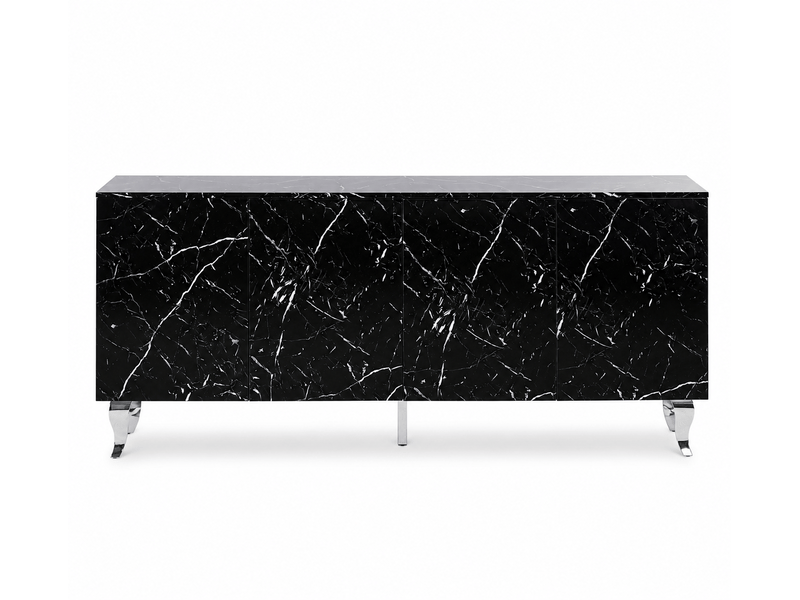  Buffet baroque – laqué marbre noir pieds chrome – 4 portes – 180x40x80 cm  - Conforama A