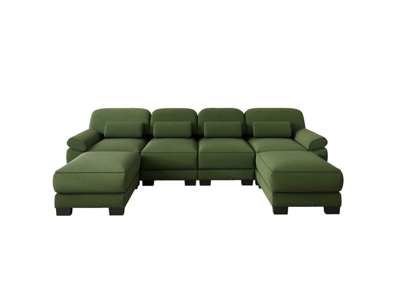  Canapé modulable en u modenvie 4 places avec 2 poufs, velours côtelé vert, 336 x 161 x 94 cm  - Conforama A