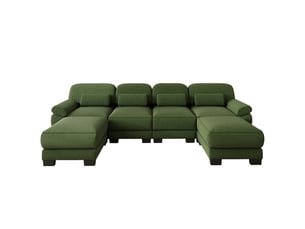Canapé modulable en u modenvie 4 places avec 2 poufs, velours côtelé vert, 336 x 161 x 94 cm