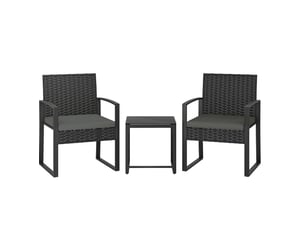 Rattan bistroset, set de 3 pièces pour le jardin, 2 chaises et table basse, kissen démontrables gris foncé