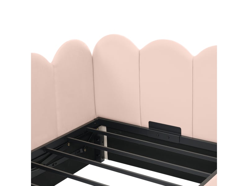  Lit enfant 90x190 cm coffre avec cadre métallique, velours, rose, sans matelas  - Conforama E