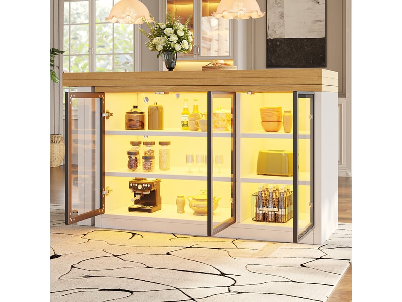  Îlot de cuisine, 120 × 40 × 72 cm, 4 portes et 0 tiroirs, mdf et verre, blanc, module pivotant à 360°  - Conforama D