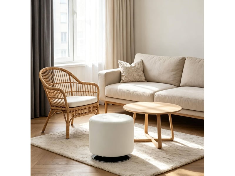  Repose-pieds pivotant rond 45,5x44,5 cm en polyuréthane (pu) blanc  - Conforama C