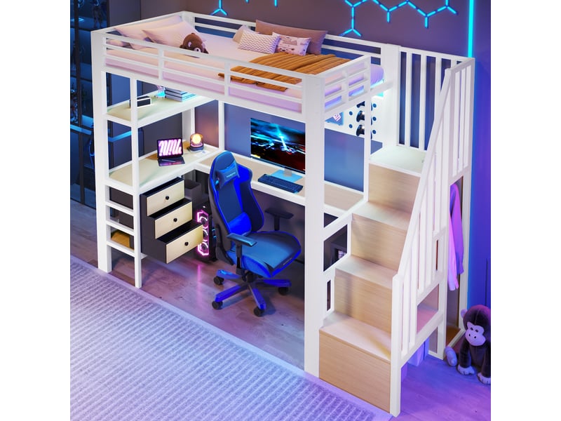  Lit superposé en mdf et métal blanc 90x200 cm  - Conforama E