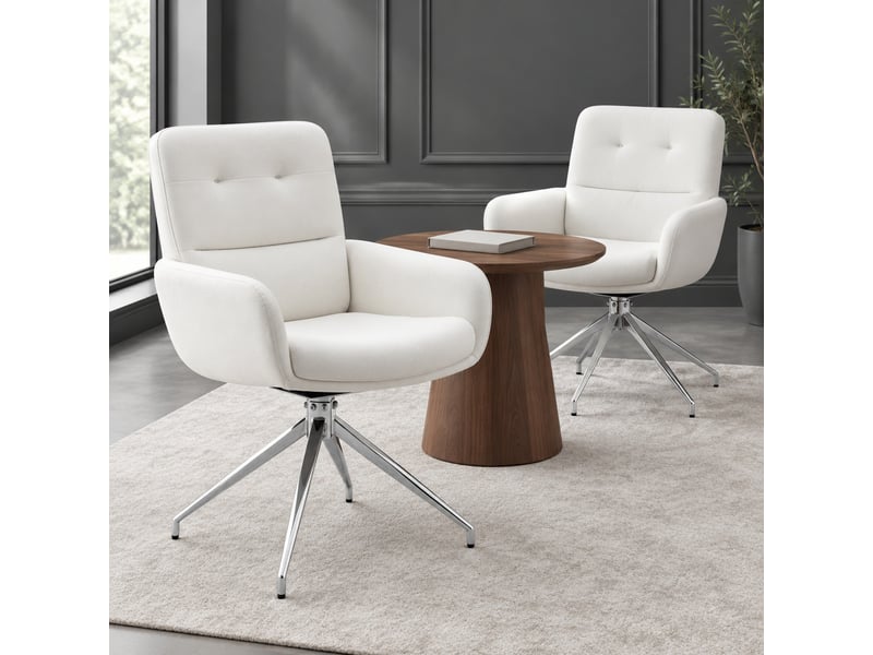  Lot de 2 chaises de salle à manger pivotantes en pu blanc et métal argenté  - Conforama B