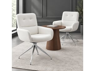 Lot de 2 chaises de salle à manger pivotantes en pu blanc et métal argenté