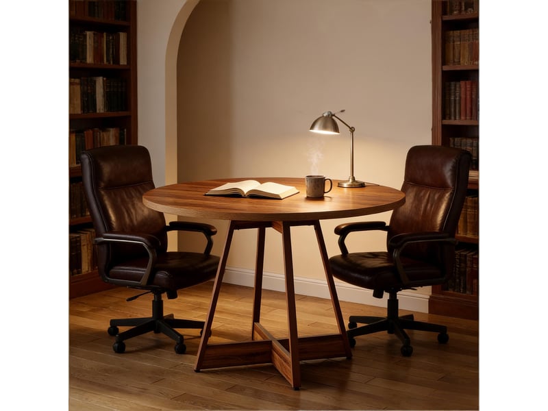  Table à manger ronde 2 à 4 places avec pied central stable - lpospi - style campagne mdf marron ø 100 cm  - Conforama C
