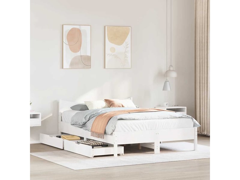Lit double- lit adulte - cadre de lit avec tiroirs blanc 160x200 cm bois massif de pin - Conforama B