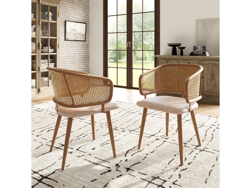  Lot de 2 chaises de salle à manger, 47x51x79 cm, beige et brun  - Conforama C